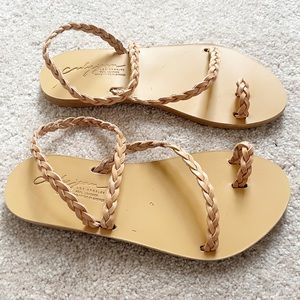 Carly Jean Rhodes Tan Woven Leather Sandal Sz 38